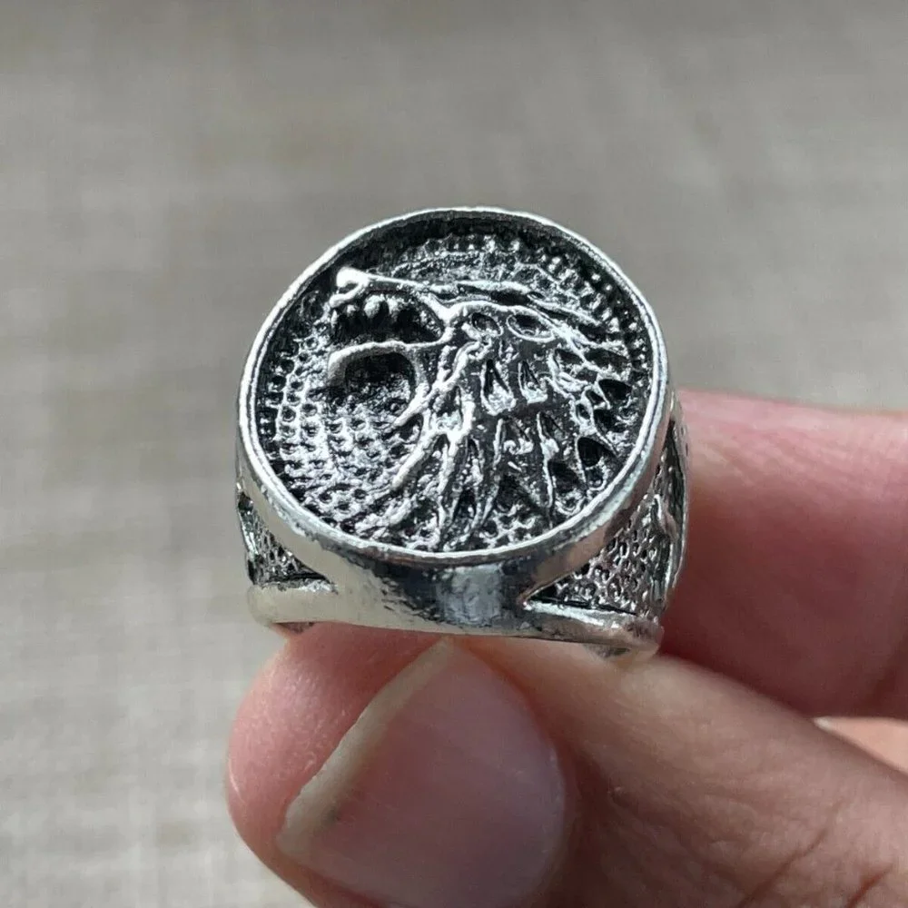 Men Fashion Rings Silver Tone Antique Style Jewelry Unisex Ring Size 7
